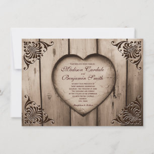 Rustic Country Heart Barn Wood Wedding Invitations