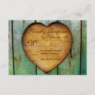 Rustic Country Heart Barn Wood Wedding RSVP Cards