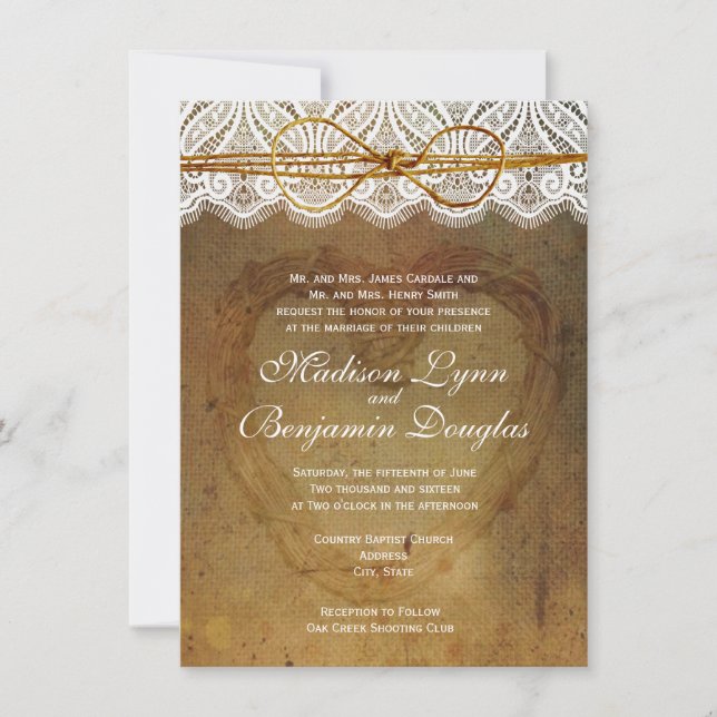 Rustic Country Heart Lace Wedding Invitations (Front)