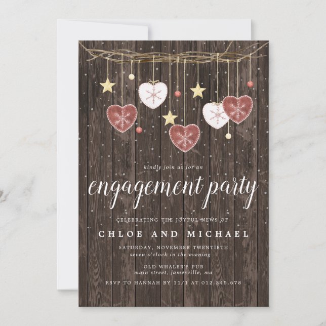 Rustic Country Heart Winter Engagement Party Invitation (Front)