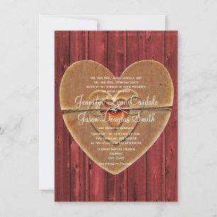 Rustic Country Hearts Barn Wood Wedding Invitation
