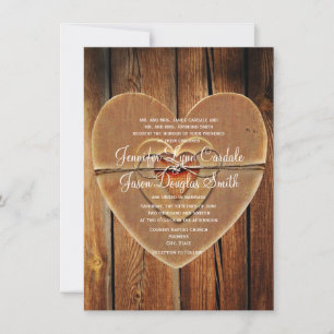Rustic Country Hearts Barn Wood Wedding Invitation