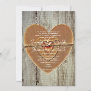 Rustic Country Hearts Barn Wood Wedding Invitation