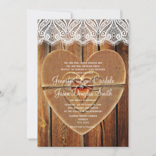 Rustic Country Hearts Barn Wood Wedding Invitation