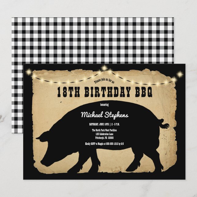 Rustic Country Hog 18th Birthday Barbeque - BBQ  Invitation (Front/Back)