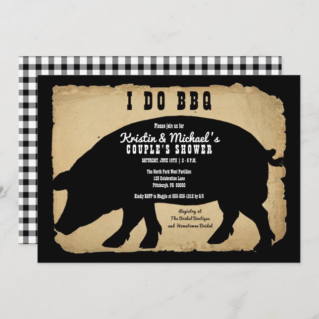 Rustic Country Hog I DO BBQ Couple's Shower Invitation (Front/Back)