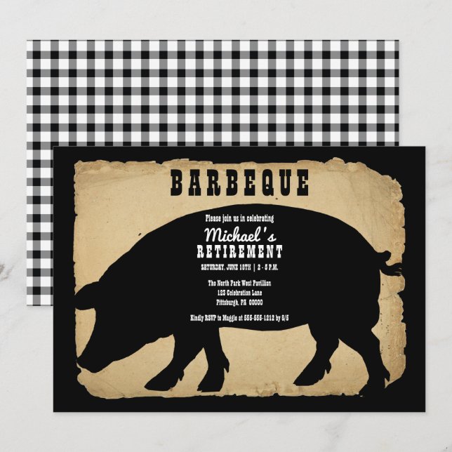 Rustic Country Hog Retirement Barbeque - BBQ Invitation (Front/Back)