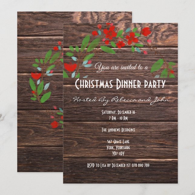 Rustic Country Holiday Christmas Dinner Invitation (Front/Back)