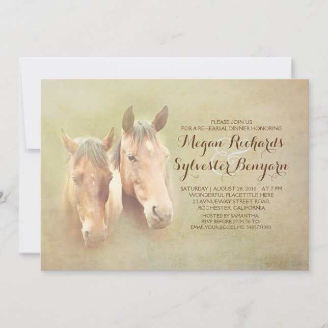 rustic country horse couple rehearsal dinner invitation (Front)