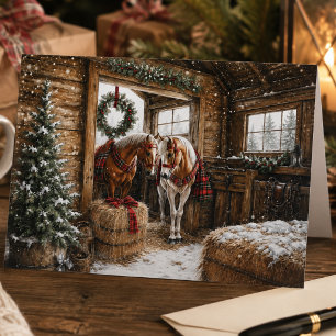 Rustic Country Horse Tartan Plaid Christmas  Holiday Card