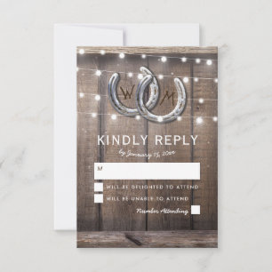 Rustic Country Horseshoe Barn Lights Wedding RSVP Card