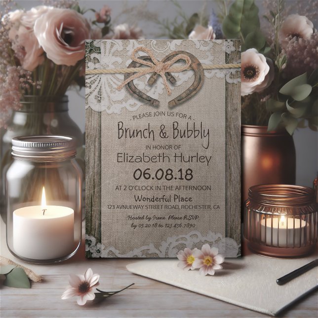 Rustic Country Horseshoe Burlap Lace Bridal Shower Invitation (Creator Uploaded)