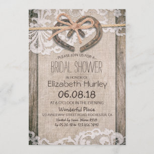 Rustic Country Horseshoe Burlap Lace Bridal Shower Invitation