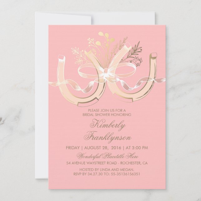 Rustic Country Horseshoe Gold Pink Bridal Shower Invitation (Front)
