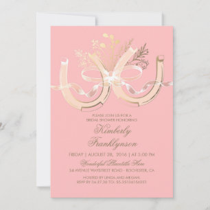 Rustic Country Horseshoe Gold Pink Bridal Shower Invitation