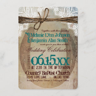 Rustic Country Horseshoe Teal Wedding Invitations