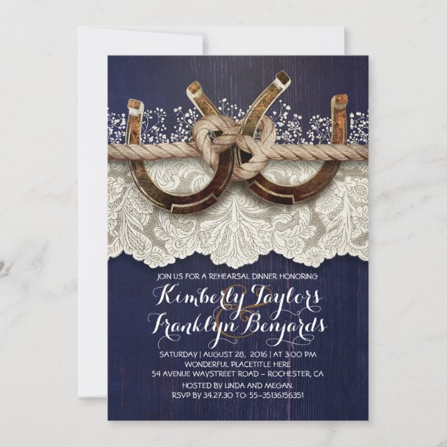 Rustic Country Horseshoes Couple Rehearsal Dinner Invitation (Front)