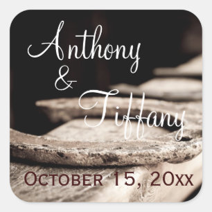 Rustic Country Horseshoes Cowboy Wedding Favour Sq Square Sticker