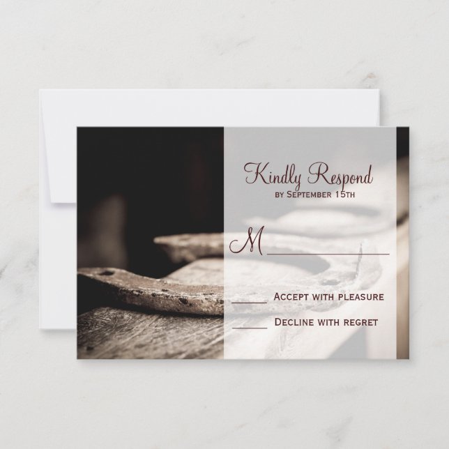 Rustic Country Horseshoes Cowboy Wedding RSVP Card (Front)