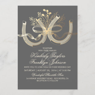 Rustic Country Horseshoes Gold and Grey Wedding Invitation