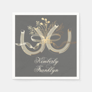 Rustic Country Horseshoes Gold and Grey Wedding Napkin