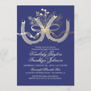 Rustic Country Horseshoes Gold Engagement Party Invitation
