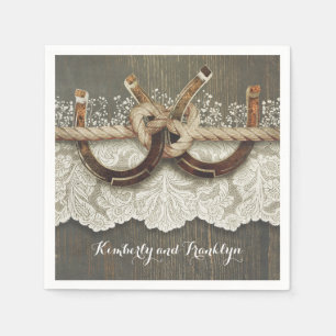 Rustic Country Horseshoes Lace Wood Wedding Napkin