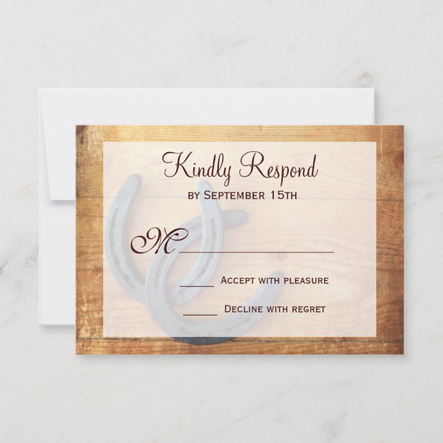 Rustic Country Horseshoes Wedding RSVP Cards (Front)