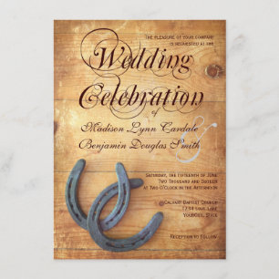 Rustic Country Horseshoes Wood Wedding Invitations
