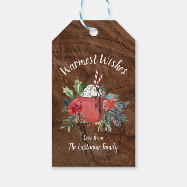 Rustic Country Hot Chocolate Christmas Gift Tag (Front)