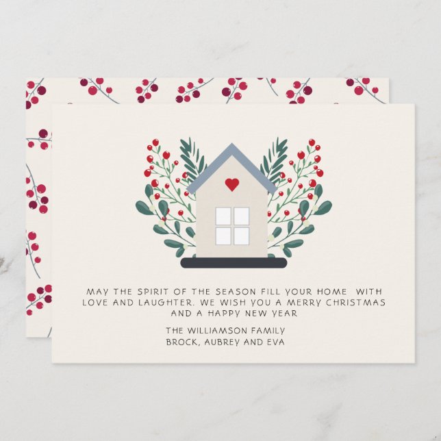 Rustic Country House and Berries Christmas Card  (Front/Back)