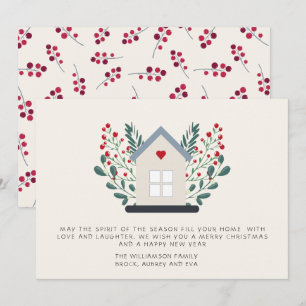 Rustic Country House and Berries Christmas Card