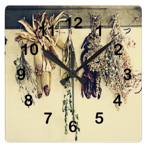 Image of rustic country kitchen - dried herbs Square Wall Clock