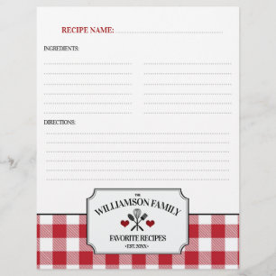 Rustic Country Kitchen Family Recipe Binder Insert