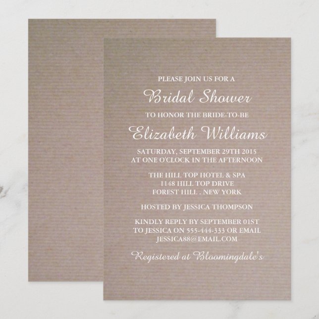 Rustic Country Kraft Bridal Shower Invitation (Front/Back)