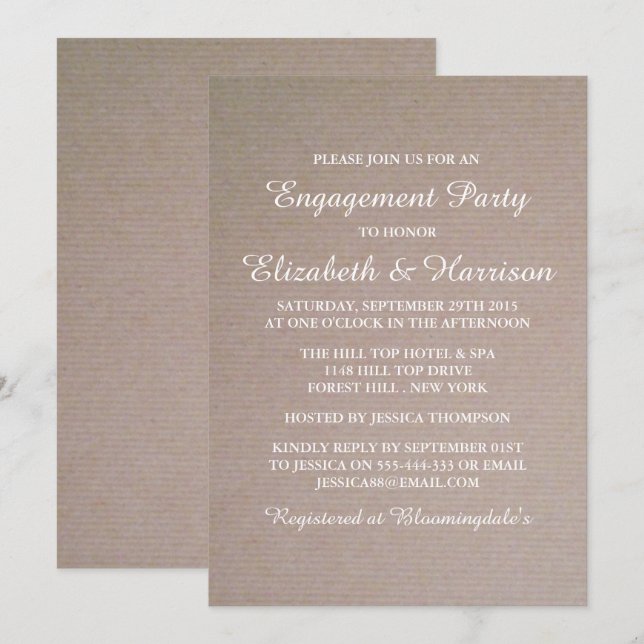 Rustic Country Kraft Engagement Party Or Shower Invitation (Front/Back)