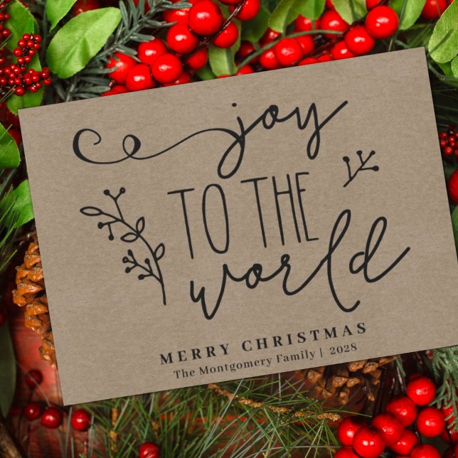Rustic Country Kraft Joy to the World Handwritten  Holiday Card (Creator Uploaded)