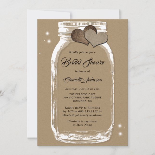 Rustic Country Kraft Paper Mason Jar Bridal Shower Invitation (Front)