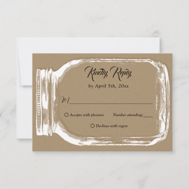 Rustic Country Kraft Paper Mason Jar Wedding RSVP Card (Front)