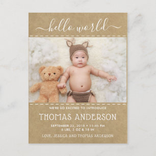 Rustic Country Kraft Photo Birth Announcement
