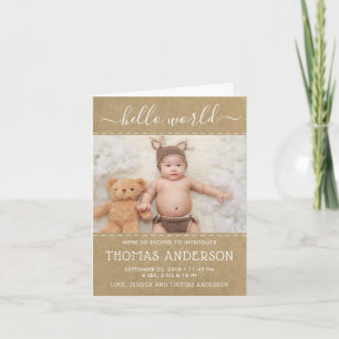 Rustic Country Kraft Photo Birth Announcement