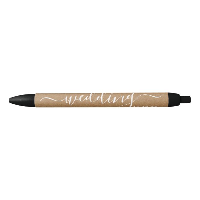 Rustic Country Kraft Simple Script Wedding Favour Black Ink Pen (Front)