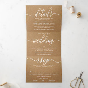 Rustic Country Kraft Simple Script Wedding Suite Tri-Fold Invitation