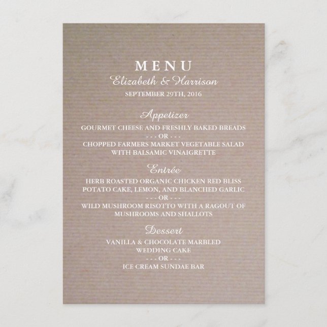 Rustic Country Kraft Wedding Menu (Front)