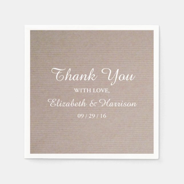 Rustic Country Kraft Wedding Reception Thank You Napkin (Front)