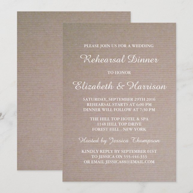 Rustic Country Kraft Wedding Rehearsal Dinner Invitation (Front/Back)