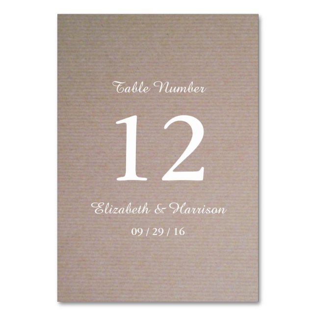 Rustic Country Kraft Wedding Table Number (Front)
