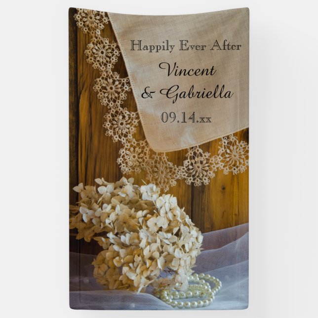 Rustic Country Lace Barn Wedding Banner (Vertical)