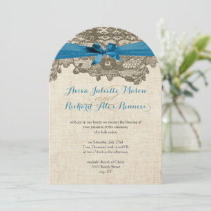 Rustic Country Lace Blue Wedding Invitation
