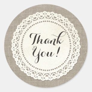 Rustic Country Lace Doily Natural Brown Thank You Classic Round Sticker